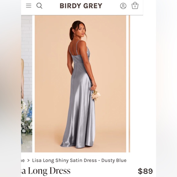 Birdy Grey XS Lisa Long Shiny Satin Dress in Dusty Blue - Picture 2 of 7